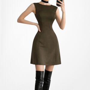 Vintage Y2K Brown Sleeveless Knee Length Flared A-Line Cocktail Dress Size M